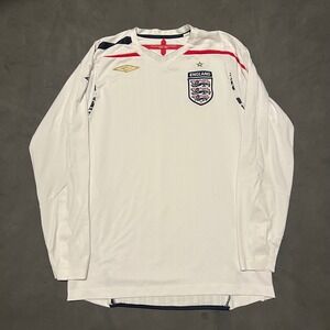 Umbro England Soccer‎ Jersey Men Medium White 2007-2009 Long Sleeve Football